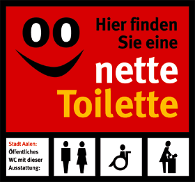 Aufkleber am Beispiel Aalen: Hier finden Sie eine nette Toilette.